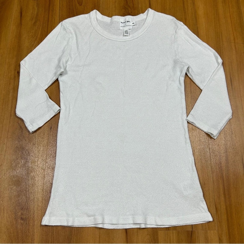 Michael Stars Anthropologie Women’s 3/4 Sleeve Fitted Ribbed‎ White T-Shirt